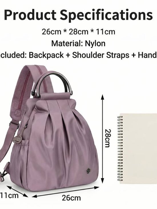 Lightweight Nylon Casual Backpack with Arched Metal Handle